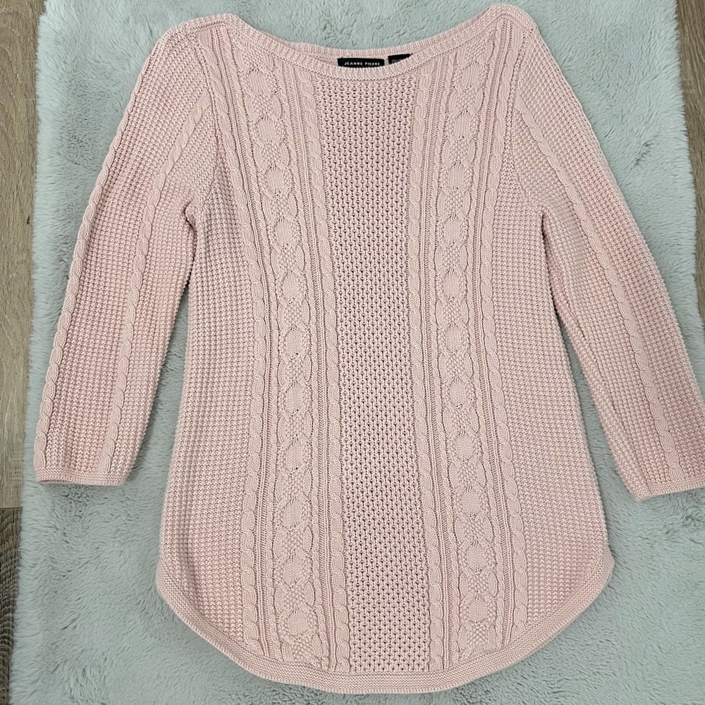 Rose Color Cable Knit 3/4 Sleeve Sweater by Jeanne Pierre SZ S
